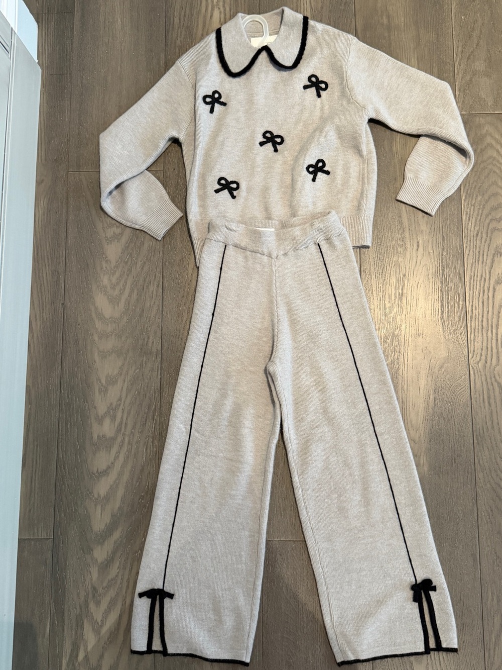 Zara Knit Set with Black Trim and Bow Accents